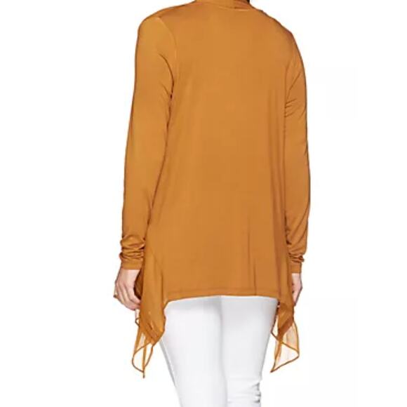 LOGO by Lori Goldstein Brick Jersey Cardigan Chiffon Ruffle Hemline Womens 2XS - Picture 11 of 12